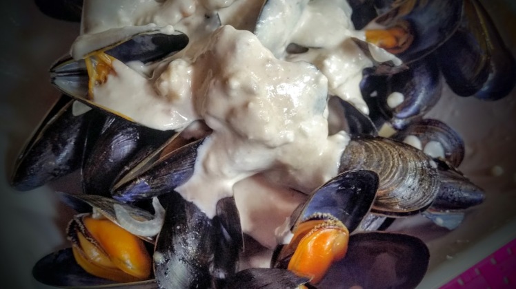 Mussels with goat cheese sauce
